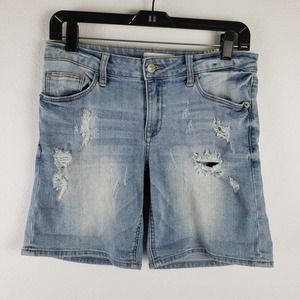 Just USA Blue Distressed Jean Shorts Mid-Length